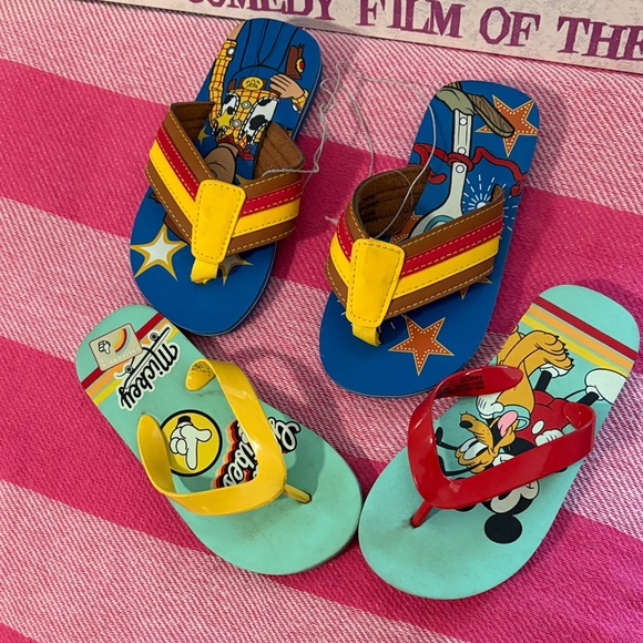 Disney Other - Disney Kids Character Flip Flops in Blue, Teal, Yellow & Red